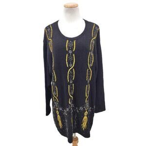Victoria Jones woman black sweater gold beads in size 1X